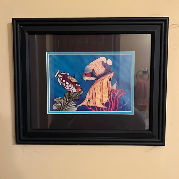 Pair of colorful Artist’s prints of tropical fish, 12” x 10”, in black frames - Picture 5 of 11